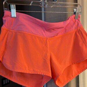 Lululemon Orange and Pink Speed Up Short, Low Rise, 2.5, Size 6